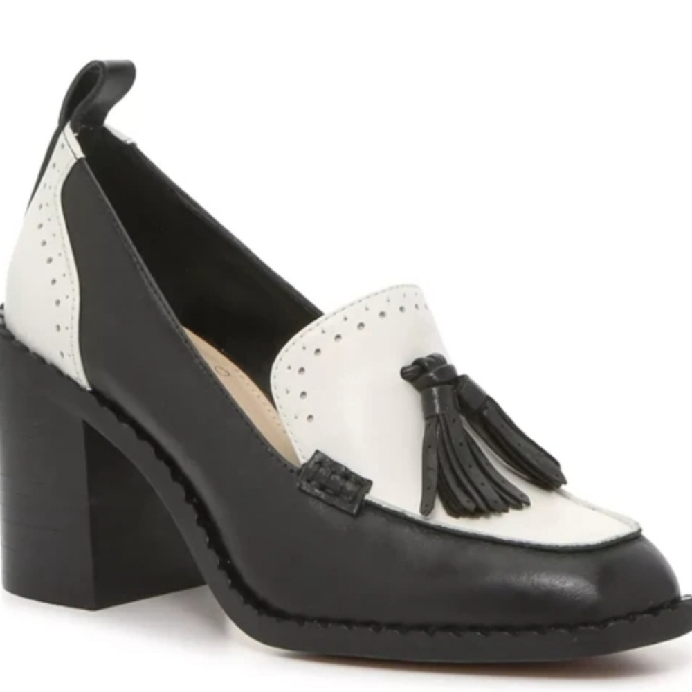Black and White Leather Heels with Tassel Vince Camuto 6.5